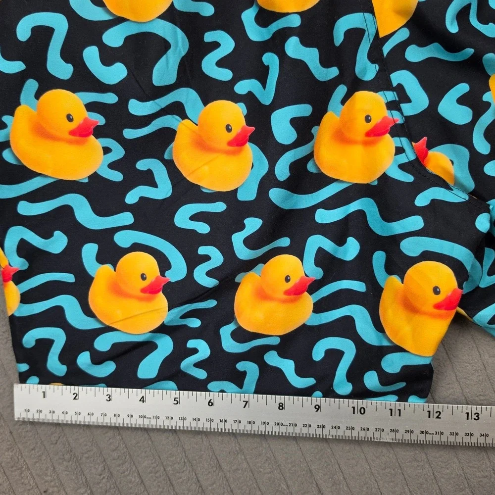Rubber Ducky Print Swim Trunks Black Teal Yellow Mens Medium Neff